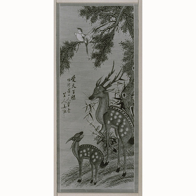 Auspicious Deer and White Bird Image