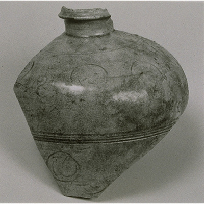 Fragment of Vase in Ash Glaze with Stamped Circles (Seto Ware) Image