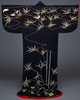 Kaidori (Uchikake, Formal Outer Robe) with Sparrows and Bamboo in Embroidery on Black Crepe (Chirime Image