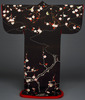 Kaidori (Uchikake, Formal Outer Robe) with Plum Blossoms and Bush Warblers in Embroidery on Dark Bro Image