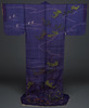 Hitoe (Unlined, Short-sleeved Kimono) with Sailing Vessels and Pine Trees in Embroidery on Purple Ra Image