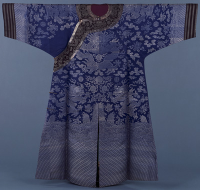 Jifu (Formal Court Dragon Robe) with Embroidered Dragons on Blue Tapestry Weave (Kesi) Ground Image