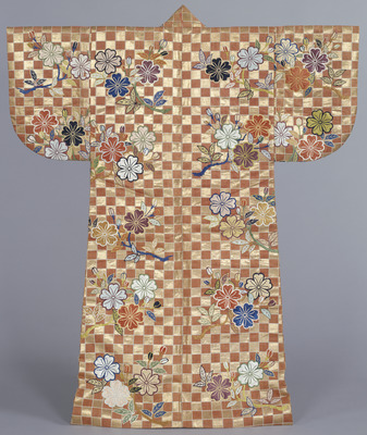 Karaori No Costume with Cherry Branches over Checkered Ground Image