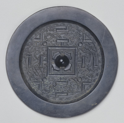 Mirror with Plain Rim, Waves, TLV Pattern, and Four Gods Image