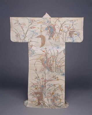 Katabira (Summer Kimono) with Sailboats and Irises in Yuzen Dyeing on White Ramie Ground Image