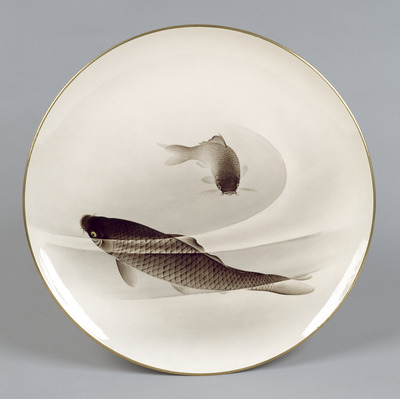 Plate with Carps in Underglaze Enamels (Asahi Ware) Image