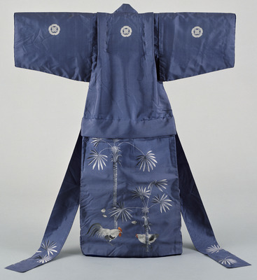 Kimono with Chickens and Palm Fronds on Grayish Blue Ground Image