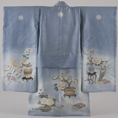 Furisode (Long-Sleeved Kimono) with Flower Arrangements on Light Blue Ground Image