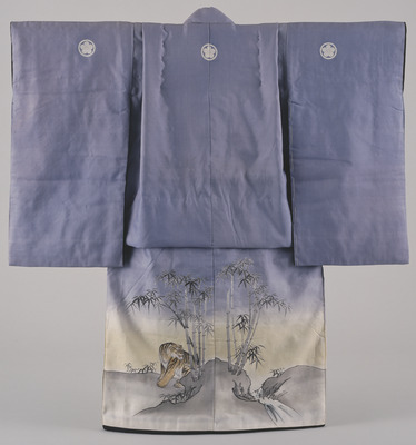 Furisode (Long-Sleeved Kimono) with Tiger and Bamboo on Parti-colored Ground Image