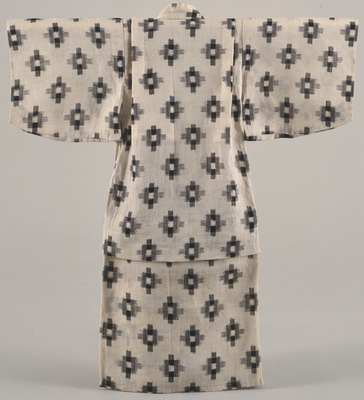 Kimono with Geometric Ikat (Kasuri) Patterns on White Ground Image