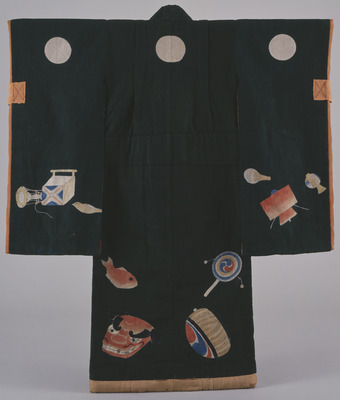 Furisode (Long-Sleeved Kimono) with Toys on Dark Navy Ground Image