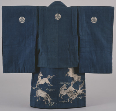 Furisode (Long-Sleeved Kimono) with Running Horses on Indigo Ground Image