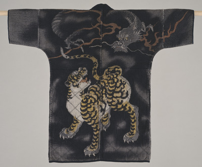 Haori (Half-Coat) with Dragon and Tiger on Lined Garment with Over-all Stitching Image