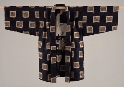 Haori (Half-Coat) with Geometric Designs on Black Ground Image