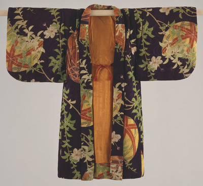 Haori (Half-Coat) with Willows, Handballs, and Shuttlecocks on Dark Purple Ground Image