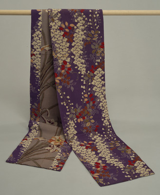 Obi (Sash) with Wisteria and Flowers on Purple Ground Image