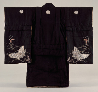 Furisode (Long-Sleeved Kimono) with Butterflies on Black Ground Image