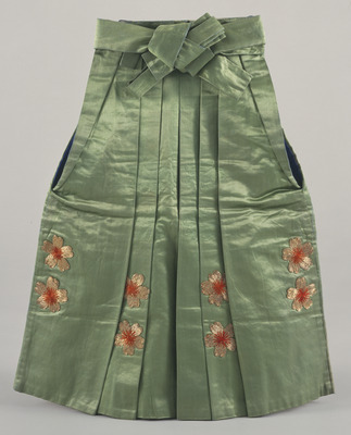 Hakama (Trousers) with Cherry Blossoms on Green Ground Image