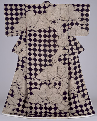 Kosode (Kimono) with Pines and Checkered Patterns Image