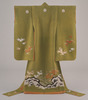 Furisode (Long-Sleeved Kimono) with Flowing Water, Rocks, and Azaleas in Dyeing and Embroidery on Light Blue Crepe (Chirimen) Ground Image