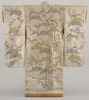 Furisode (Long-Sleeved Kimono) with Pines, Bamboo, and Plum Blossoms on White Ground Image