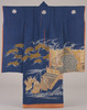 Furisode (Long-Sleeved Kimono) with the Seven Gods of Fortune in Yuzen Dyeing on Dark Blue Crepe (Chirimen) Ground Image