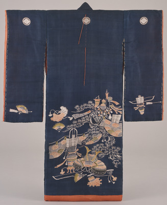 Furisode (Long-Sleeved Kimono) with Boy's Festival Motifs on Dark Blue Ground Image