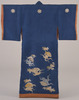 Furisode (Long-Sleeved Kimono) with Peonies and Lions (Motifs Alluding to the Play, Shakkyo) on Dark Blue Ground Image