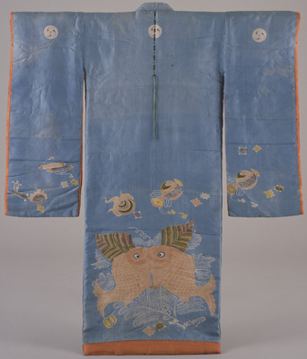 Furisode (Long-Sleeved Kimono) with Decorative Sea Breams and Treasures on Light Blue Ground Image