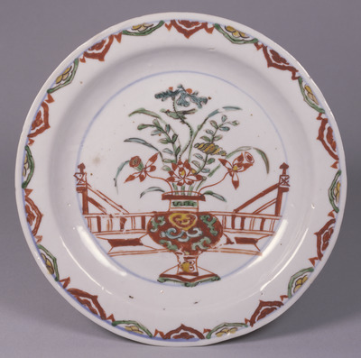 Nanking Plate with Flowers and Vase in Overglaze Enamels Image