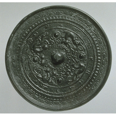 Mirror with Ornamental Bands, Four Protuberances, and Four Gods Image