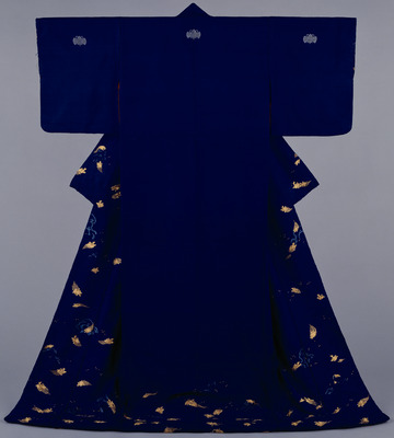 Uchikake (Formal Outer Robe) with Tortoises on Windswept Seashore on Indigo Ground Image