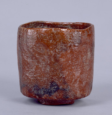 Cylindrical Red Raku Tea Bowl Image