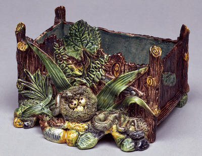 Flower Container with Nesting Snake in Overglaze Enamels Image