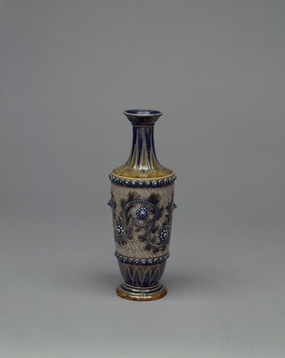 Vase with Arabesques in Relief with Blue and Brown Glaze Image