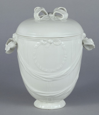 Lidded Vessel with Ribbon Decorations and Handles Image