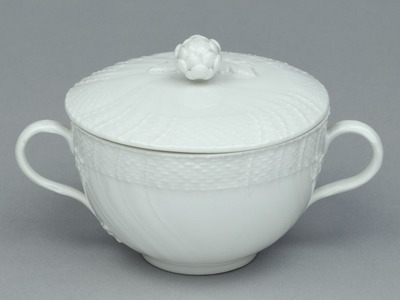 Lidded Bowl with Floral Decoration and Handles Image