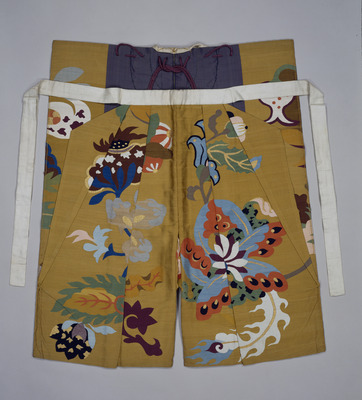 No Costume Hangire (Trousers) with Chinese Floral Design in Tapestry Weave on Yellow Ground Image