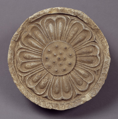 Circular Pendant Eave- End Roof Tile with Double Eight-Petaled Lotus Design Image