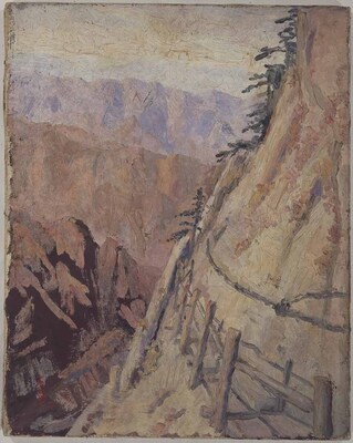 油彩「華山桟道」 画像