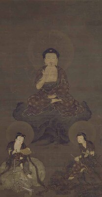 Shaka (Sakyamuni) Triad and Arhats Image