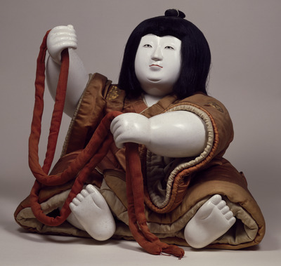 Boy in Kimono Holding Ropes; Gosho Doll Image