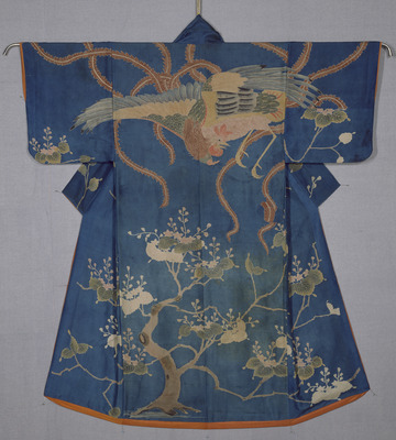 Yogi (Quilted Night Robe) with Phoenix and Paulownia on Light Blue Silk Ground Image