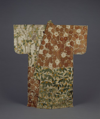 Kosode (Short-Sleeved Kimono) with Alternating Blocks of Flowers and Plants in Embroidery and Gold L Image