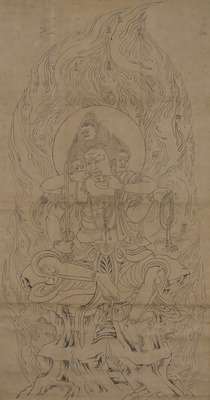 Iconographic Drawing of Fudo Myoo (Acalanatha) with Four Faces, Four Arms, and Four Legs Image