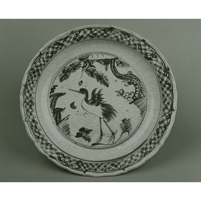 Jingdezhen Cusped Dish with Pine Tree and Crane in Underglaze Blue Image