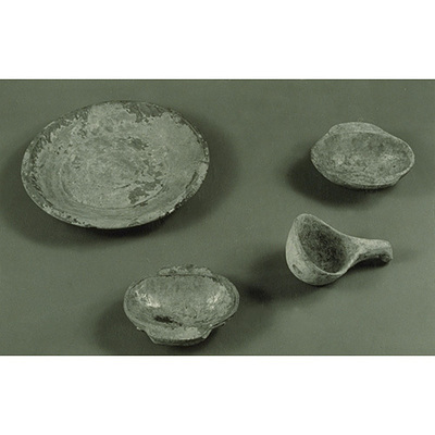 Set of Cups, Spoon, and Dish with Green Glaze Image