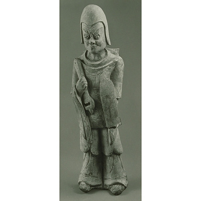 Warrior Figurine in Painted Gray Earthenware Image