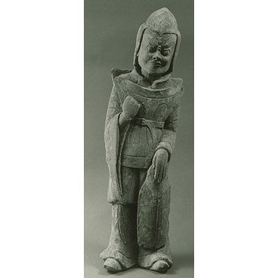 Warrior Figurine in Painted Gray Earthenware Image