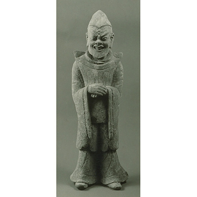 Warrior Figurine in Painted Gray Earthenware Image